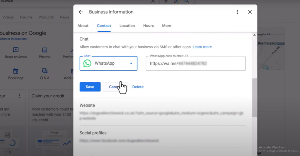 Add WhatsApp Button to Google Profile