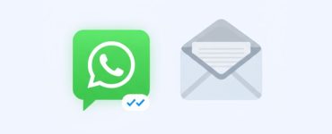 Comparison of WhatsApp and Email logos showing WhatsApp with double tick marks, illustrating why WhatsApp messaging wins over email.