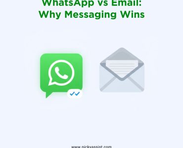 Comparison of WhatsApp and Email logos showing WhatsApp with double tick marks, illustrating why WhatsApp messaging wins over email.