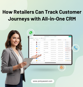 Professional showing CRM software features to monitor customer interactions and sales.