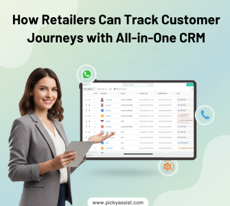 Professional showing CRM software features to monitor customer interactions and sales.