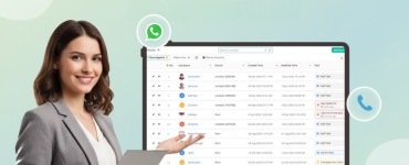 Professional showing CRM software features to monitor customer interactions and sales.