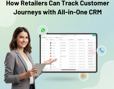 Professional showing CRM software features to monitor customer interactions and sales.