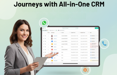 Professional showing CRM software features to monitor customer interactions and sales.