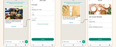 WhatsApp Flow Builder interface showing no-code booking, signup, and customer interaction flows inside WhatsApp