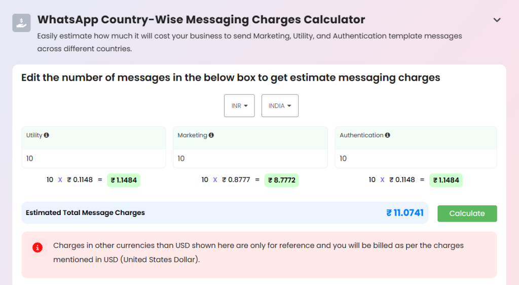 whatsapp message pricing