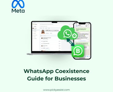 Illustration of WhatsApp Coexistence showing a phone screen syncing chats between the WhatsApp Business App and API dashboard.