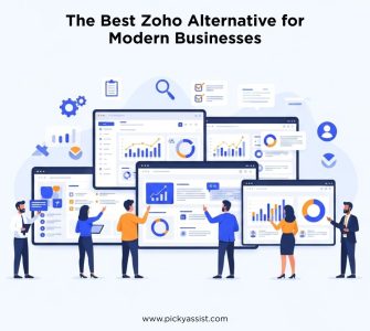 Business team comparing CRM dashboards to find the best Zoho alternative platform