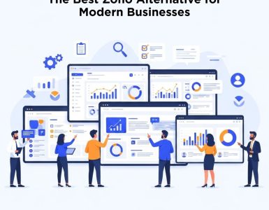 Business team comparing CRM dashboards to find the best Zoho alternative platform