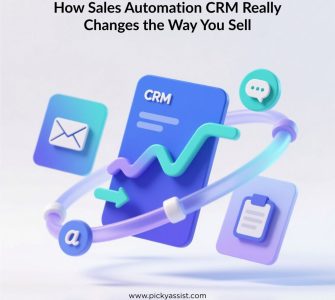 3D abstract graphic showing sales automation CRM improving sales and engagement.