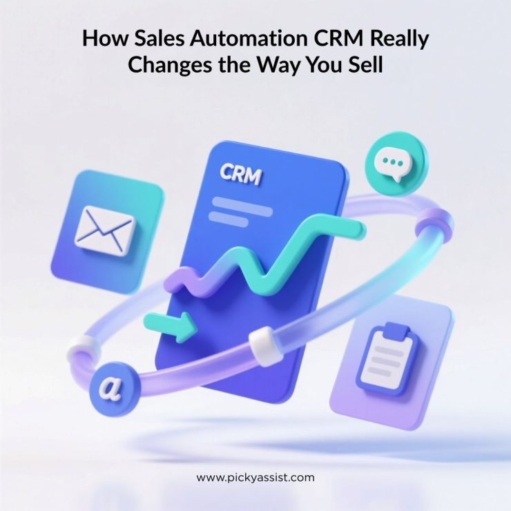 3D abstract graphic showing sales automation CRM improving sales and engagement.
