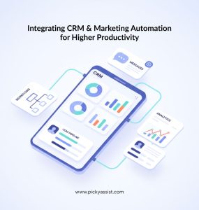 CRM and marketing automation integration illustration.