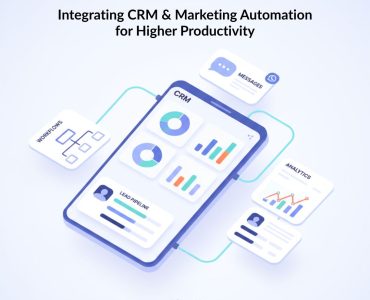 CRM and marketing automation integration illustration.