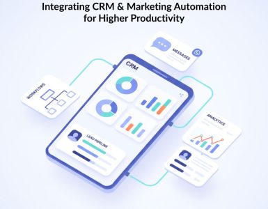 CRM and marketing automation integration illustration.