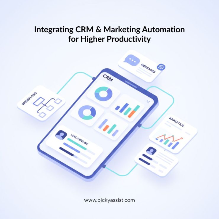 CRM and marketing automation integration illustration.