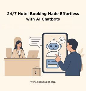 AI chatbot assisting hotel guests with 24/7 booking and customer support