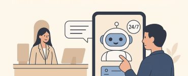 AI chatbot assisting hotel guests with 24/7 booking and customer support