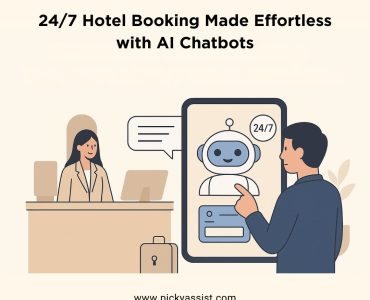 AI chatbot assisting hotel guests with 24/7 booking and customer support