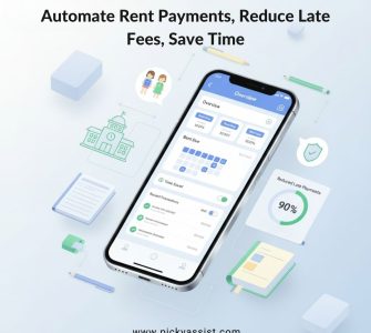 Automated rent payment dashboard illustrating reduced late payments and monthly time savings