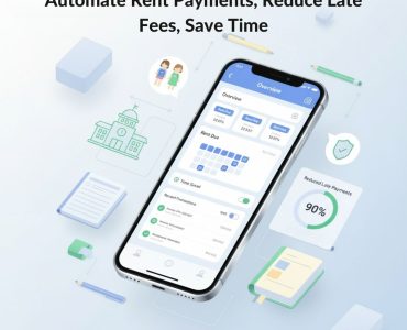 Automated rent payment dashboard illustrating reduced late payments and monthly time savings