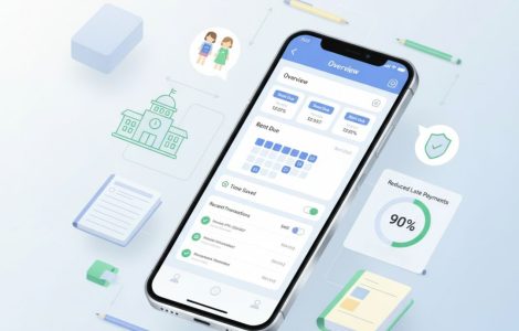 Automated rent payment dashboard illustrating reduced late payments and monthly time savings