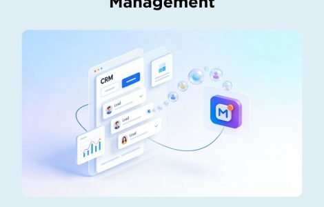 Illustration of a free CRM managing Meta Ads leads with automated workflow and dashboard interface.