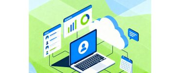 Illustration showing free CRM software tools and dashboards for business management.