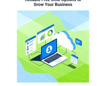 Illustration showing free CRM software tools and dashboards for business management.