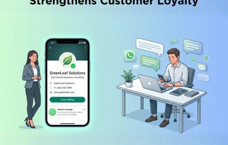 “Business owner showcasing WhatsApp Business account profile to build customer trust and brand loyalty.