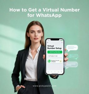 Model showing WhatsApp virtual number setup on phone