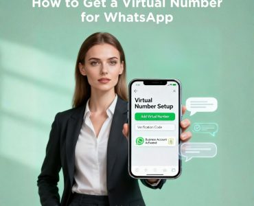 Model showing WhatsApp virtual number setup on phone