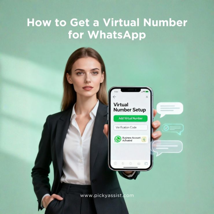 Model showing WhatsApp virtual number setup on phone