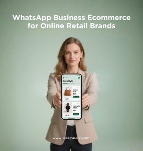 WhatsApp Business ecommerce showing product catalogue and store dashboard for online retail brands