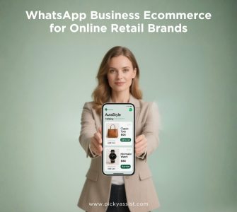 WhatsApp Business ecommerce showing product catalogue and store dashboard for online retail brands