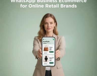 WhatsApp Business ecommerce showing product catalogue and store dashboard for online retail brands