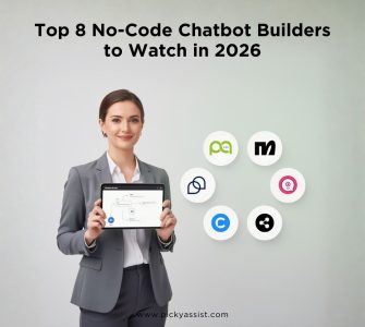 Comparison of top 8 no-code AI chatbot builders in 2026 showing WhatsApp automation platforms and chatbot workflow interfaces