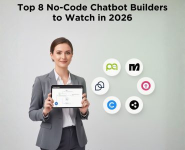 Comparison of top 8 no-code AI chatbot builders in 2026 showing WhatsApp automation platforms and chatbot workflow interfaces