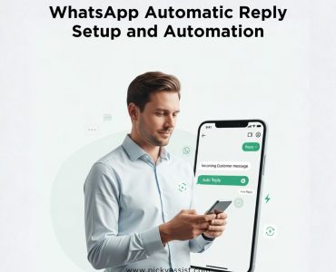 WhatsApp automatic reply system showing instant responses, chatbot automation, and business dashboard on mobile device
