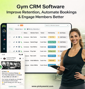 Gym CRM software dashboard showing member management and scheduling