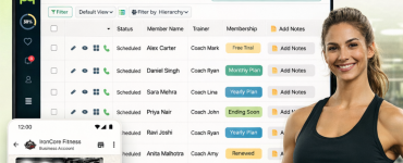 Gym CRM software dashboard showing member management and scheduling