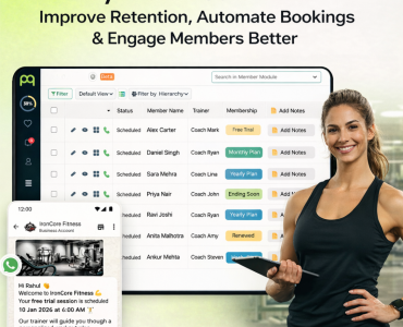 Gym CRM software dashboard showing member management and scheduling