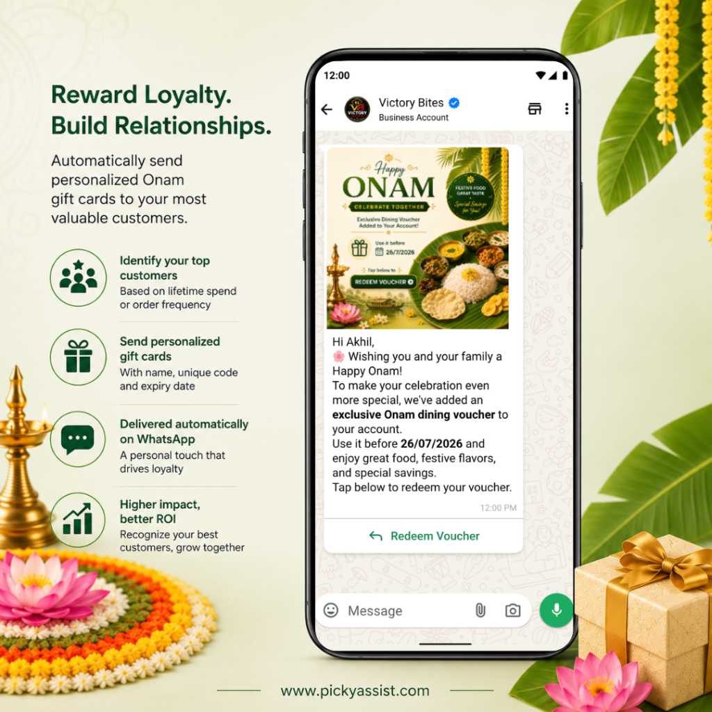 Automatically Send Onam Gift Cards to Your Most Valuable Customers on WhatsApp